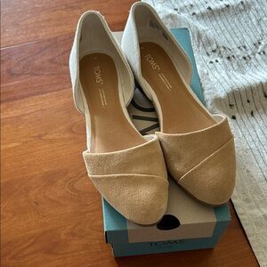 TOMS Women's Beige D'Orsay Flats - Suede Front, Canvas Heel